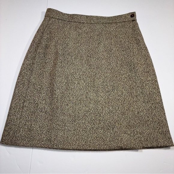 Brooks Brothers Women's Sz 12 Wool Blend Tweed Wrap Knee Length Skirt Brown - Picture 1 of 7